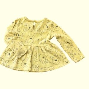 Disney baby Winnie the Pooh yellow ribbed dress A-line ruched button Girls 18 Mo